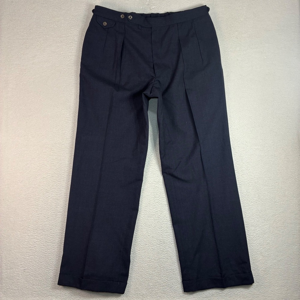 Vintage Polo Ralph Lauren Wool Dress Pants Men 36x32 Blue Double Pleated Cuffed